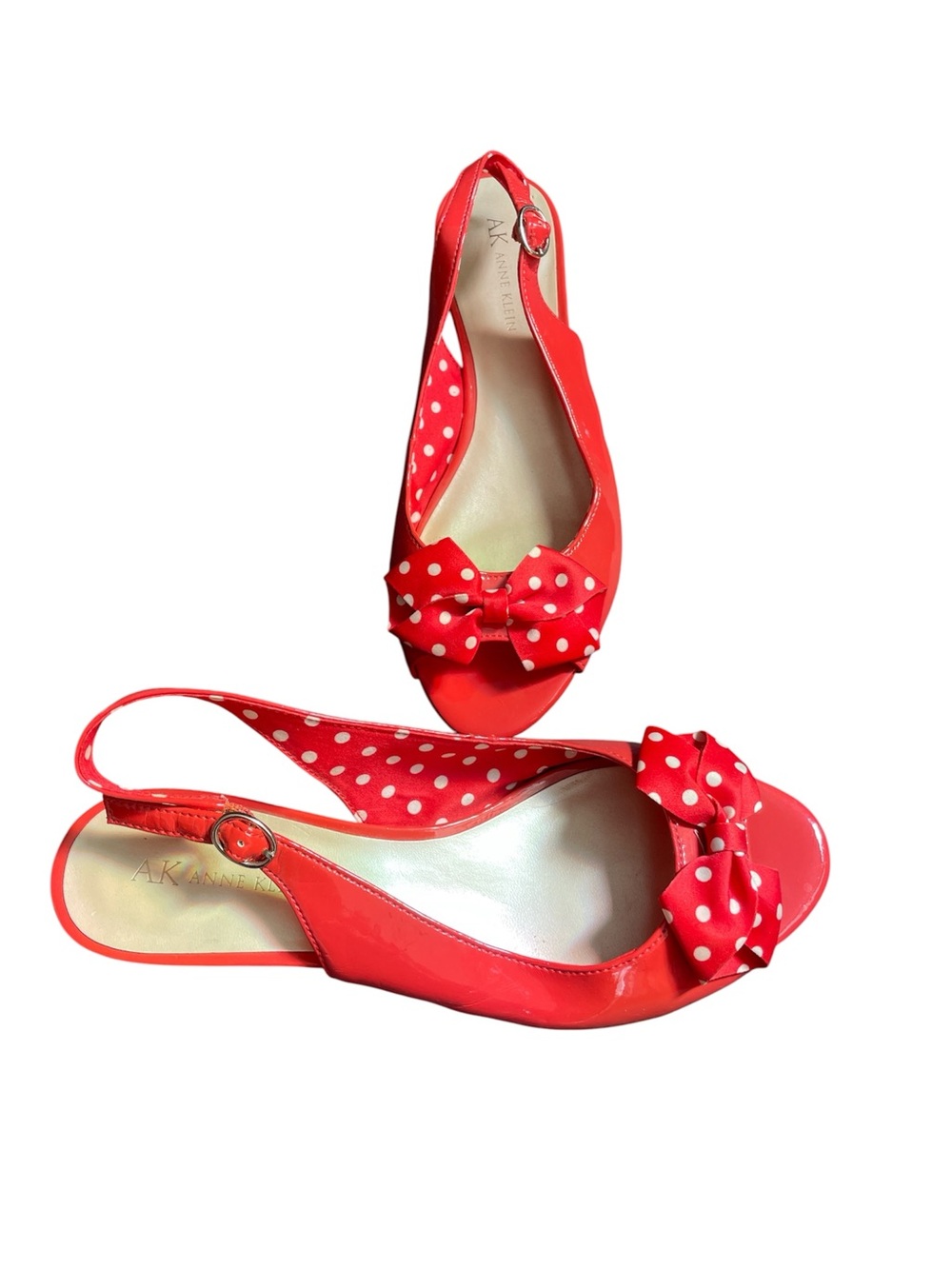 Anne Klein AKBEVERLY Red Patent Bow Accent Wedges Slingbacks 7M